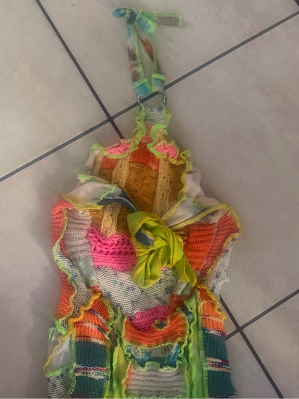 Backless Crochet Halter Dress - Neon Multi - Picture 5 of 8